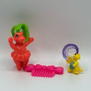 Vintage 1992 Meritus Darlin Dino Lot Lil Dino‎ Ballerina Mini Dino Ring Hair